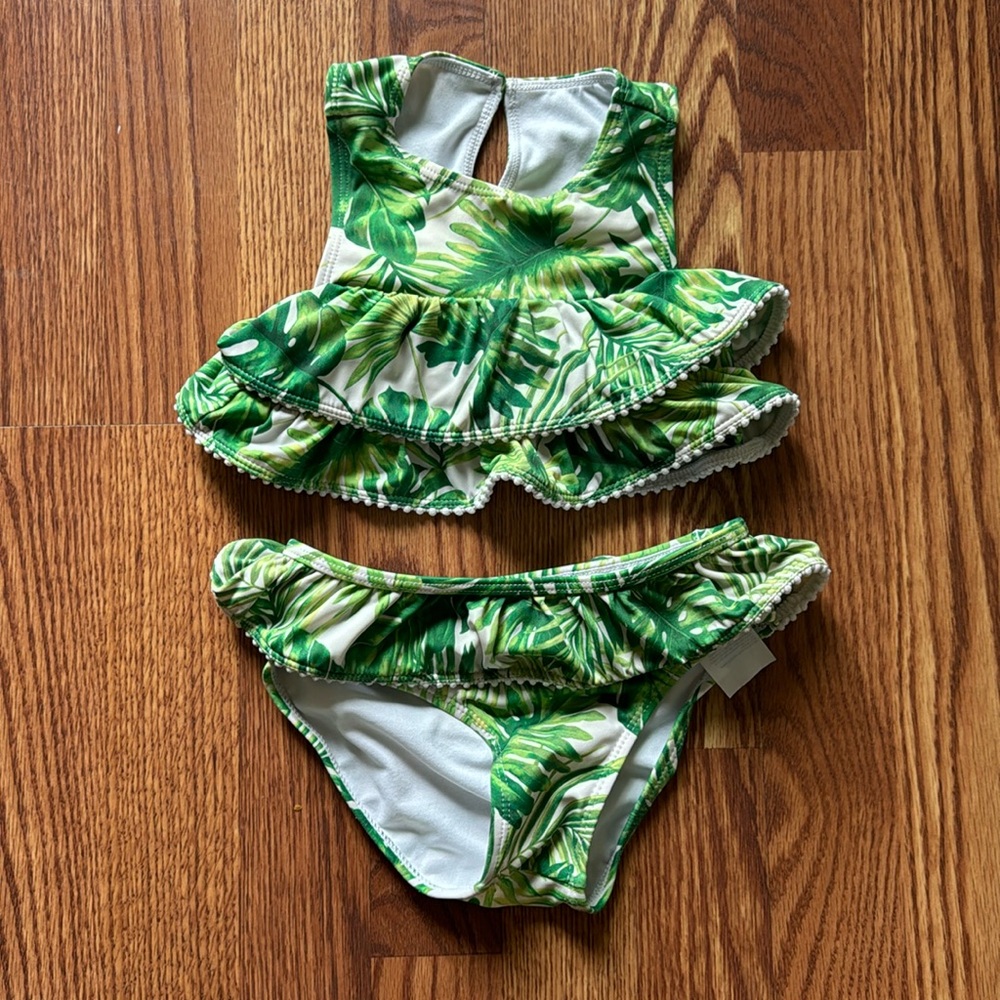 Janie and Jack girls swimsuit, size 5, palm leaf design